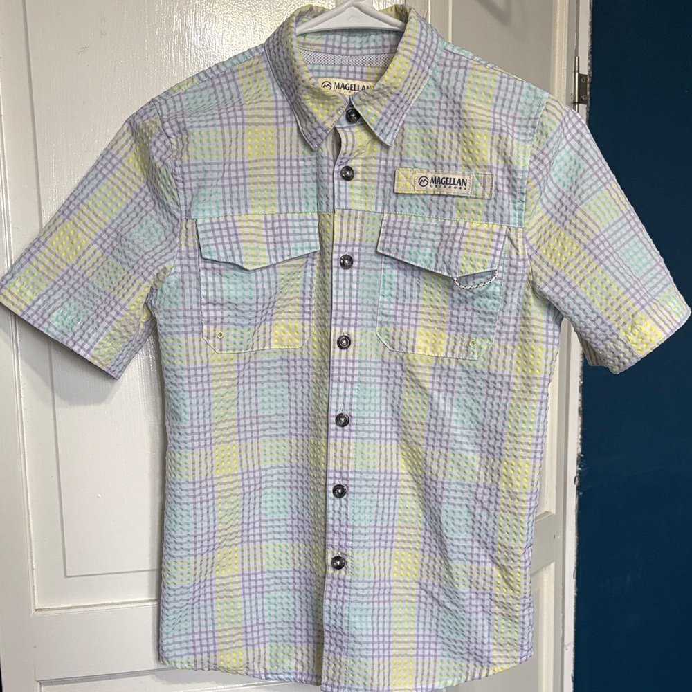 Magellan Outdoors Yellow and Purple Plaid Shirt